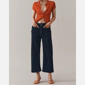 Anthropologie Maeve The Colette Scallop-Pocket Crop Wide-Leg Jeans 29 NWT Rinse